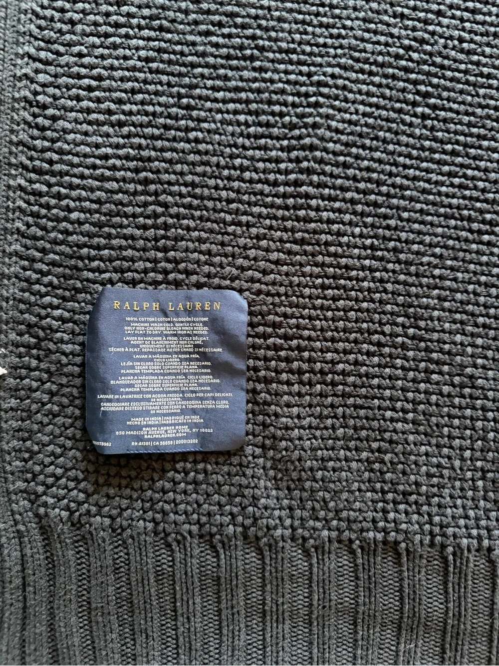 Ralph Lauren Home Ariel 100% Cotton Knit Blanket Bedspread Full/Q Navy 92”x87”